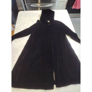 Vintage Hooded Black Velvet Swing Coat with Ivory Lining Union Made USA Med Read
